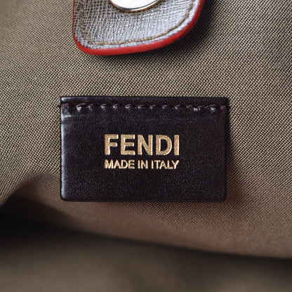 Fendi Zucchino Vitello Elite Enamel Forever Shoulder Bag Mogano Panna Rosso 7 of 8
