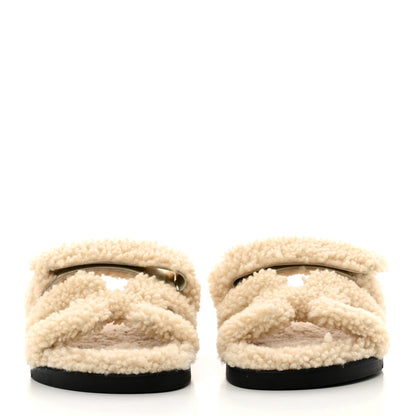 Hermes Woolskin Womens Chypre Sandals 36.5 Ecru 2 of 9