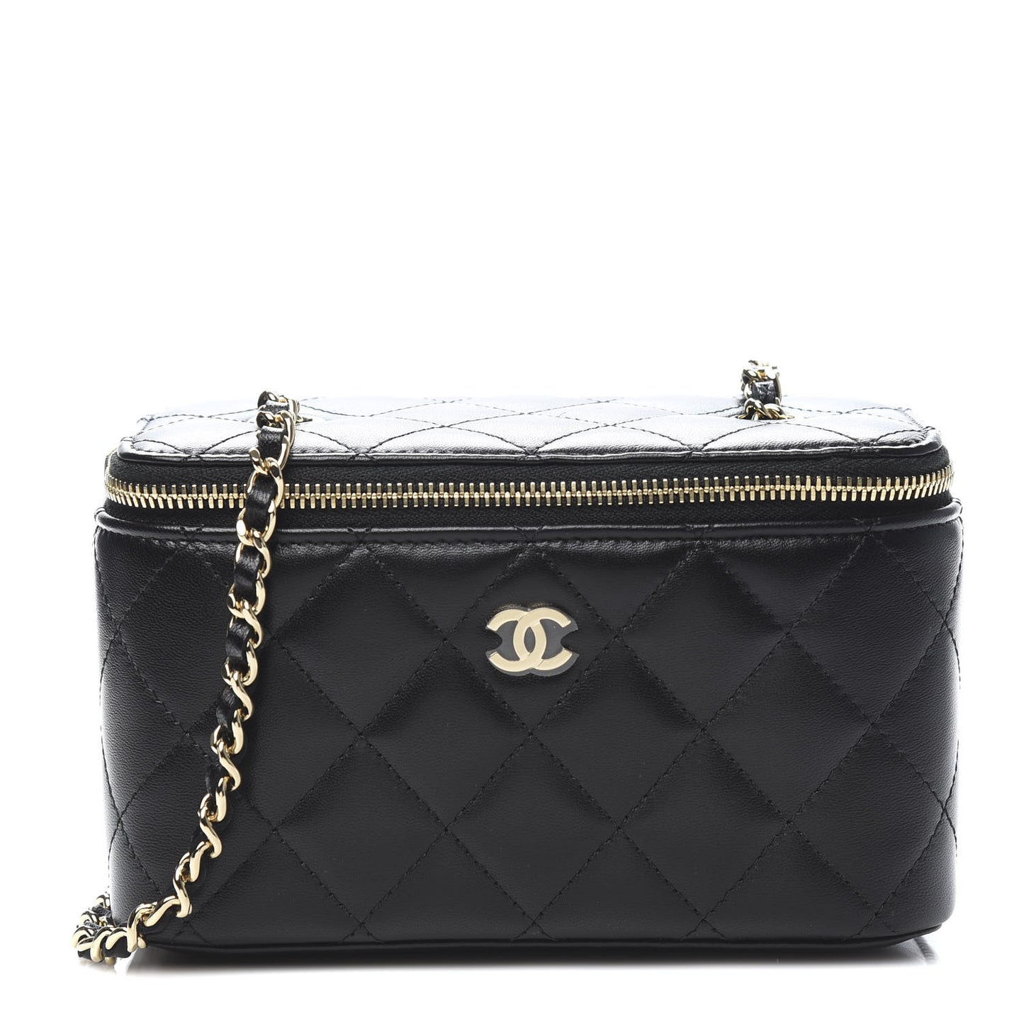 Lambskin Quilted Small Vanity Case With Chain Black
