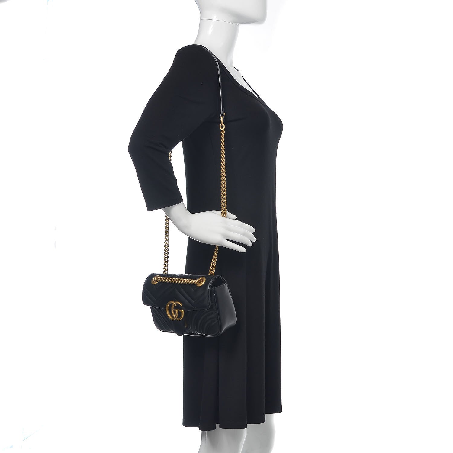 Gucci Calfskin Matelasse Mini GG Marmont Shoulder Bag Black 2 of 9