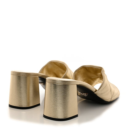 Prada Nappa Logo Quilted 65mm Block Heel Slide Sandals 41 Gold 4 of 8