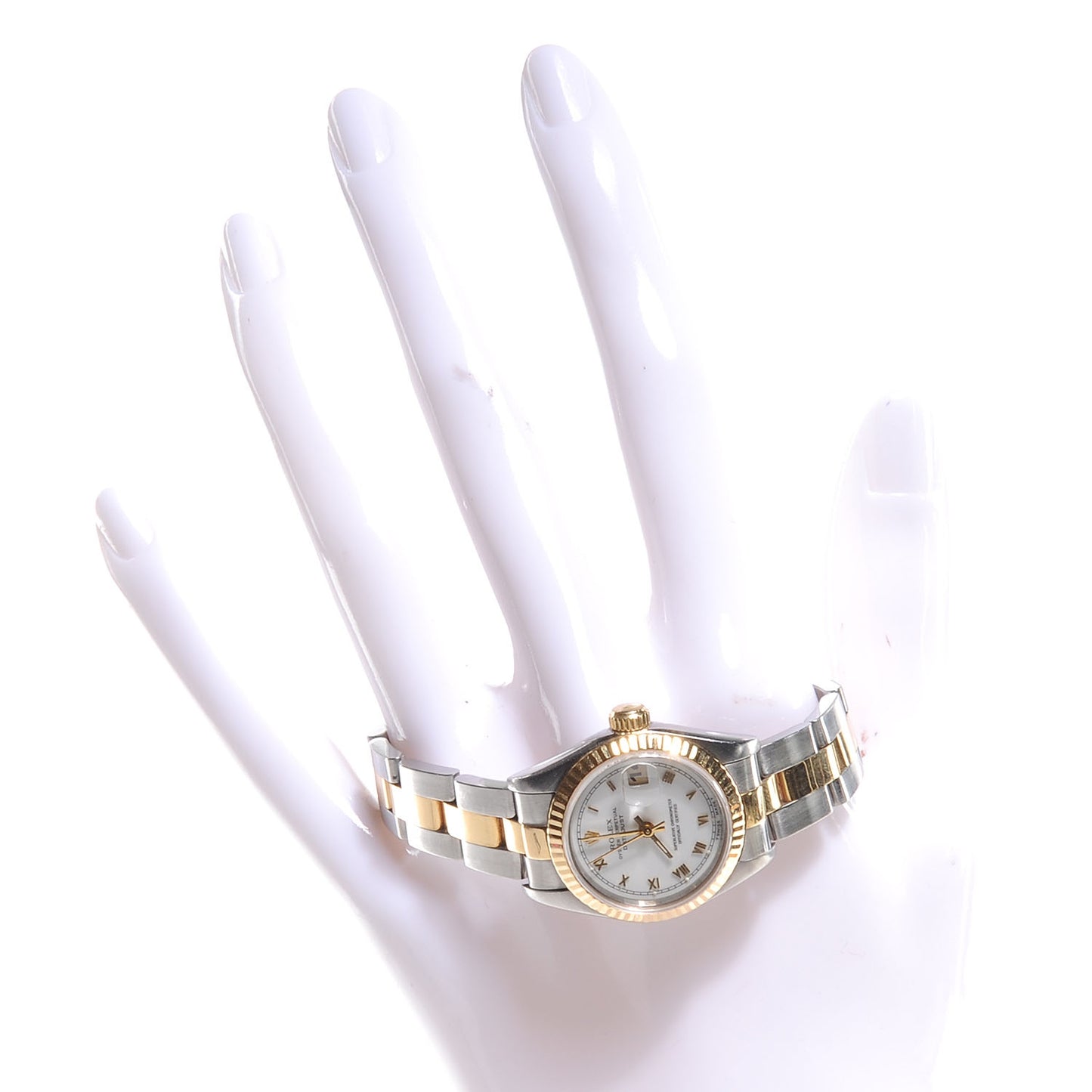 Stainless Steel 18K Yellow Gold 26mm Oyster Perpetual Datejust Watch White Roman 79173
