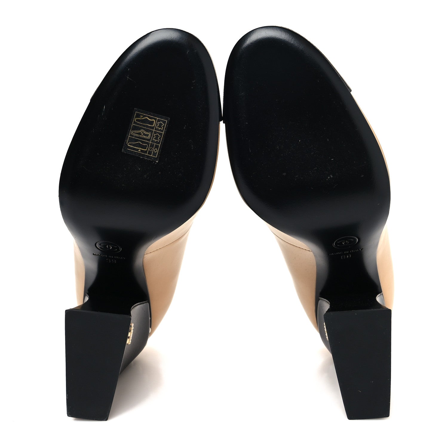 Chanel Shiny Goatskin Pearls Cap Toe Open Slingback Pumps 39 Beige Black 5 of 8