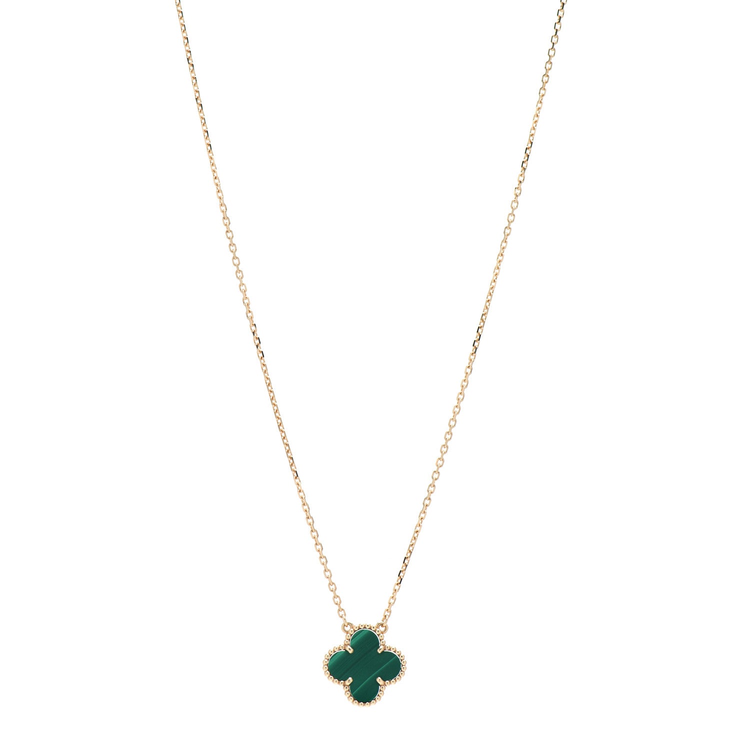 Van Cleef & Arpels 18K Yellow Gold Malachite Vintage Alhambra Pendant Necklace 1 of 5