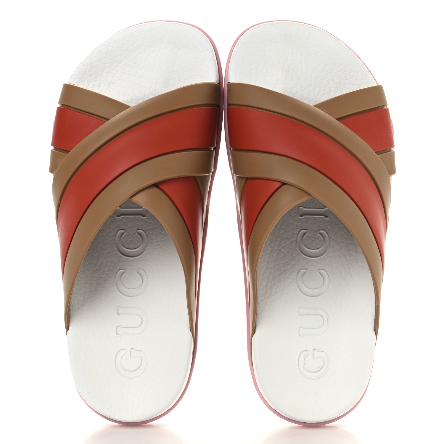Gucci Rubber Web Womens Criss Cross Slide Sandals 38 Beige Orange 2 of 10