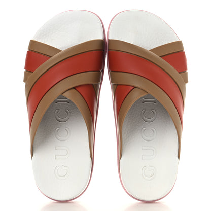 Gucci Rubber Web Womens Criss Cross Slide Sandals 38 Beige Orange 2 of 10