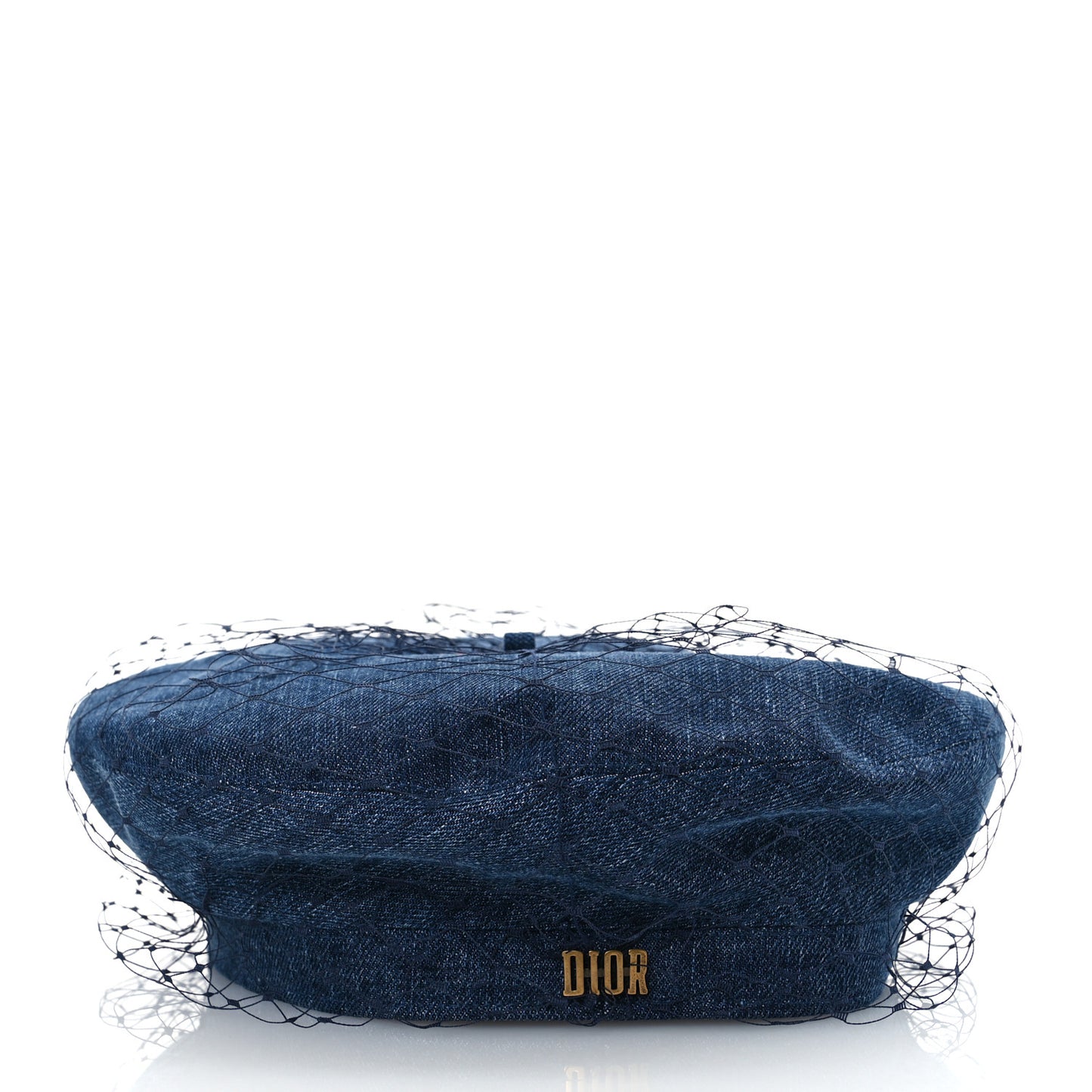 Cotton Denim Arty Beret Cap With Veil 57 Blue