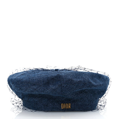 Christian Dior Cotton Denim Arty Beret Cap With Veil 57 Blue 6 of 9