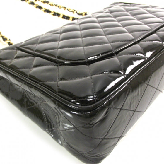 Patent Quilted Jumbo Flap Black