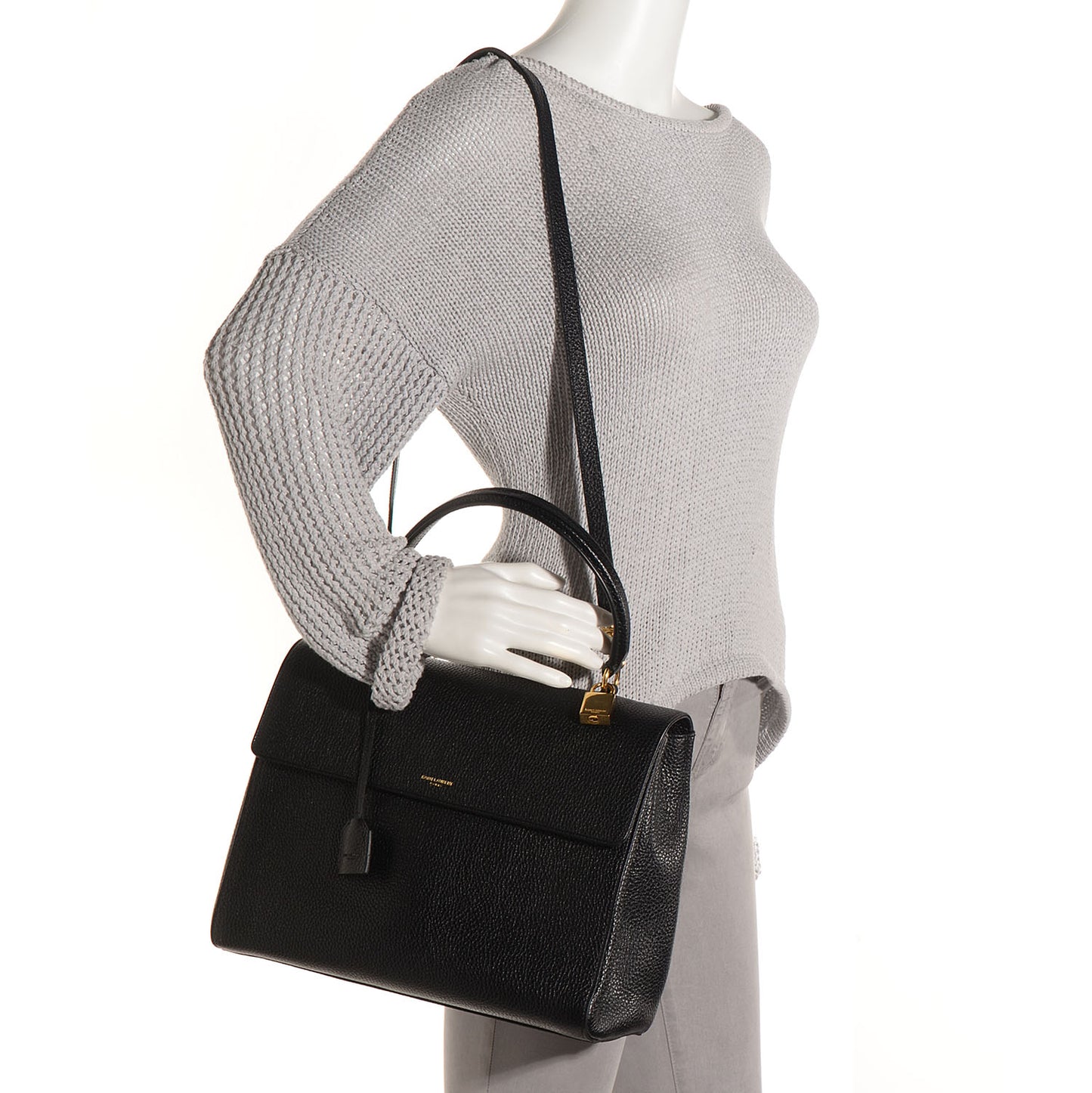 Grained Calfskin Medium Moujik Top Handle Bag Black