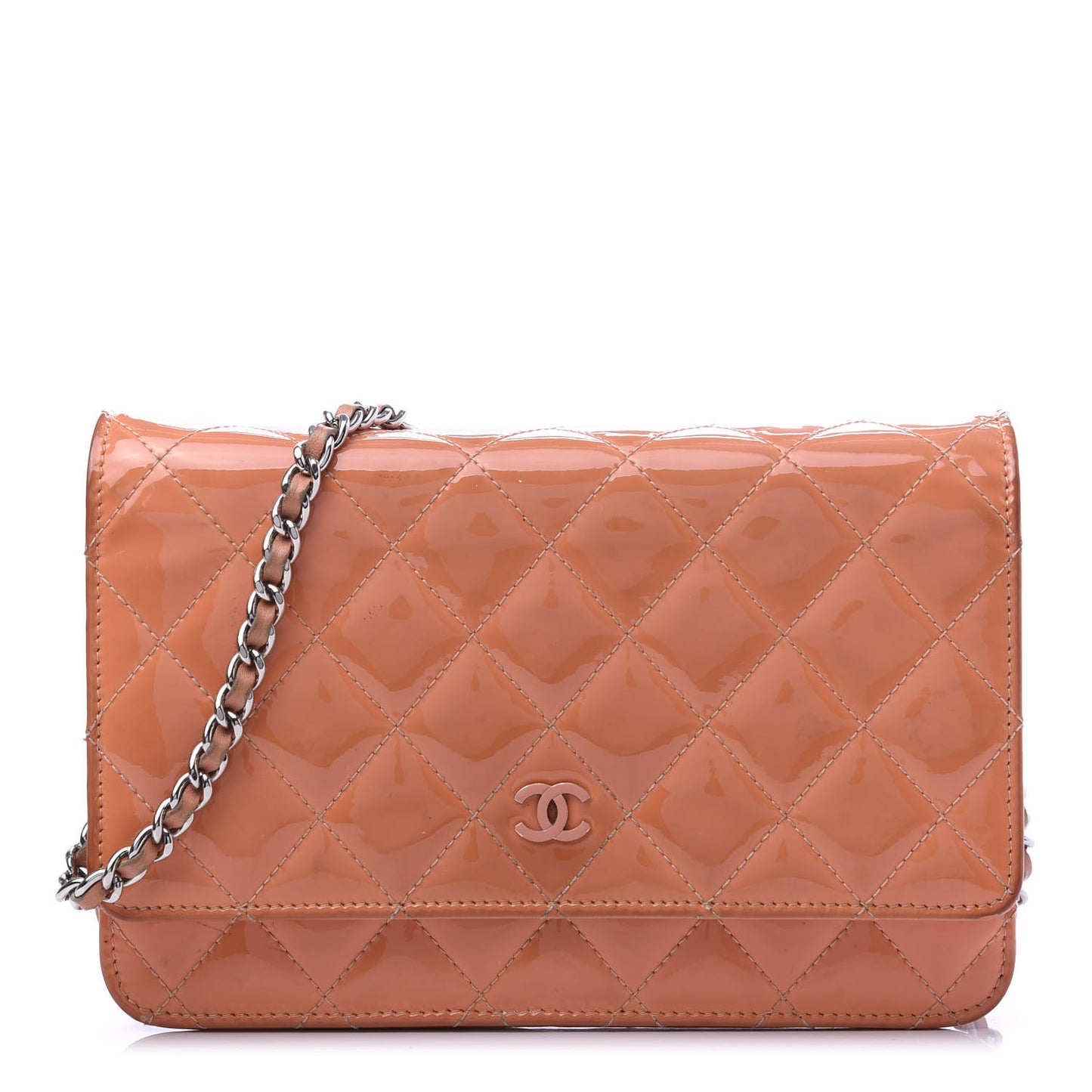 Patent Quilted Wallet On Chain WOC Orange