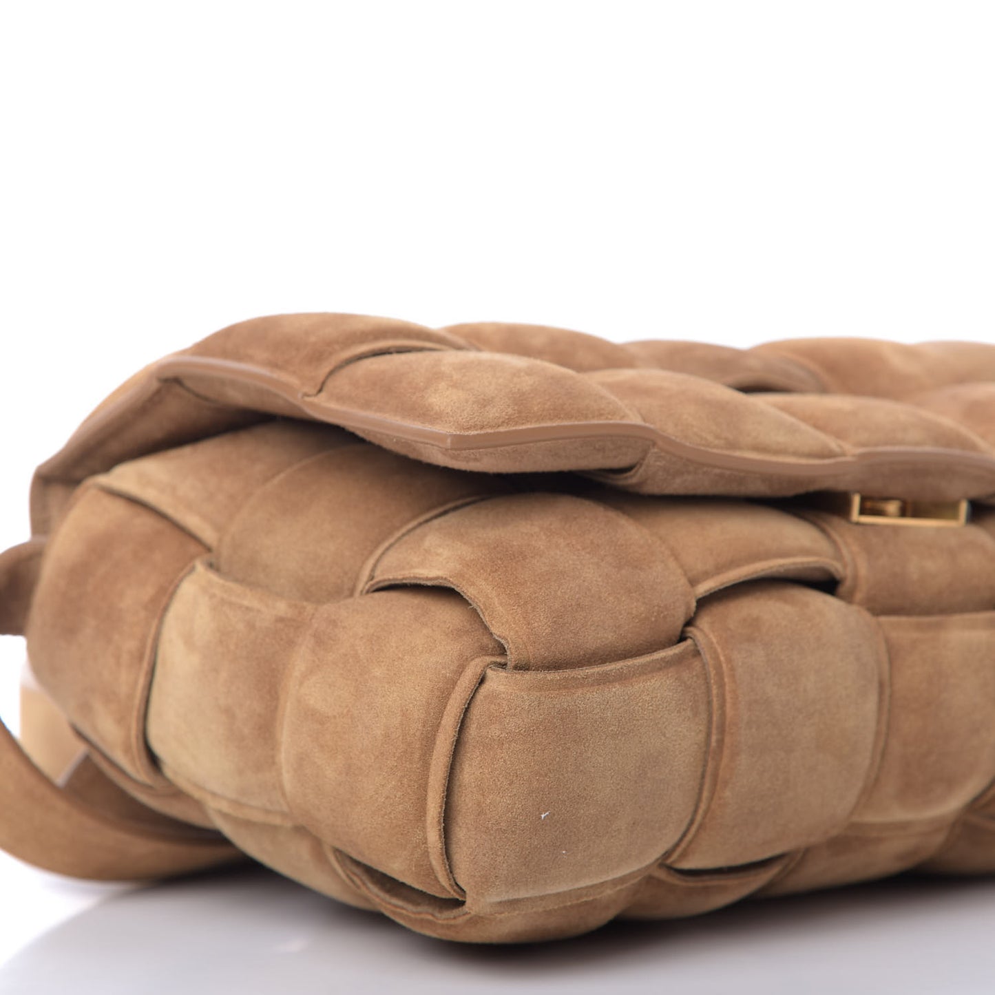 Suede Maxi Intrecciato Padded Cassette Crossbody Bag Taupe