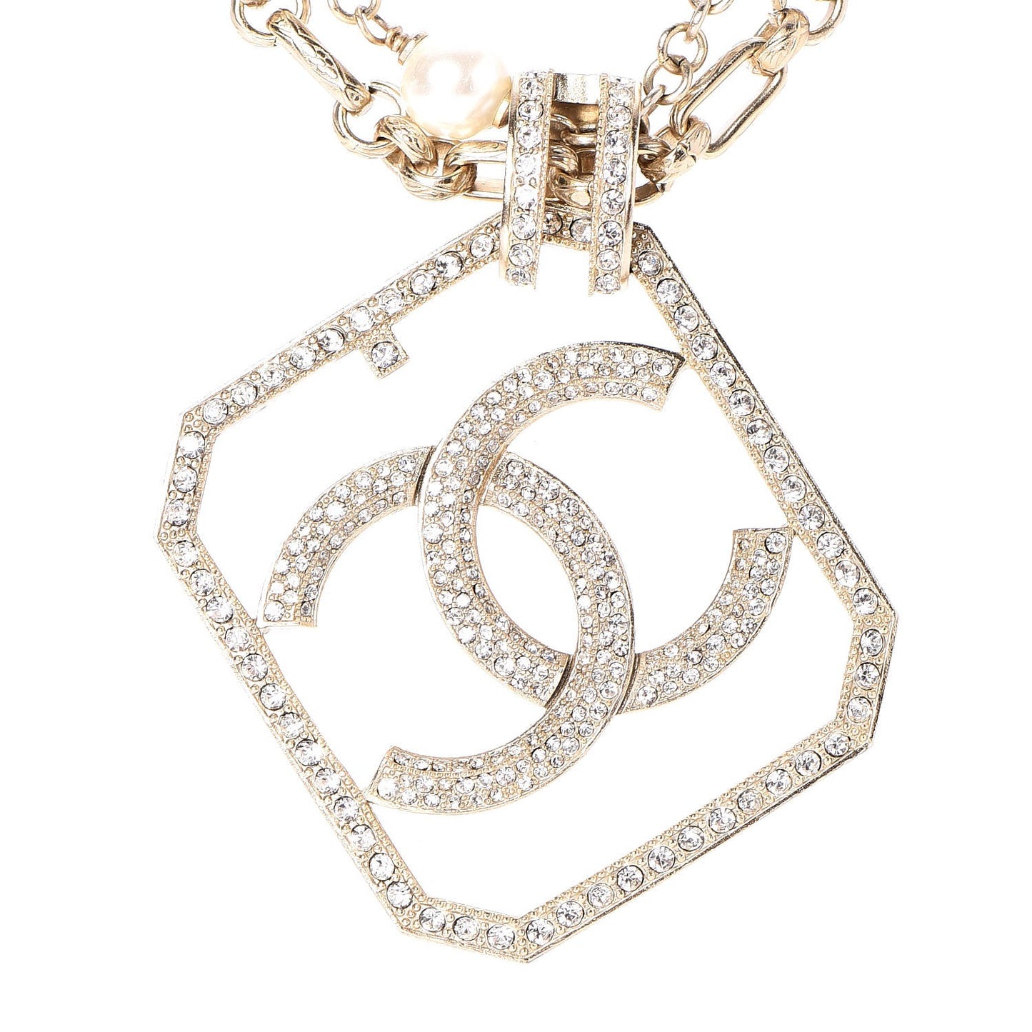 Pearl Crystal CC Double Strand Necklace Gold