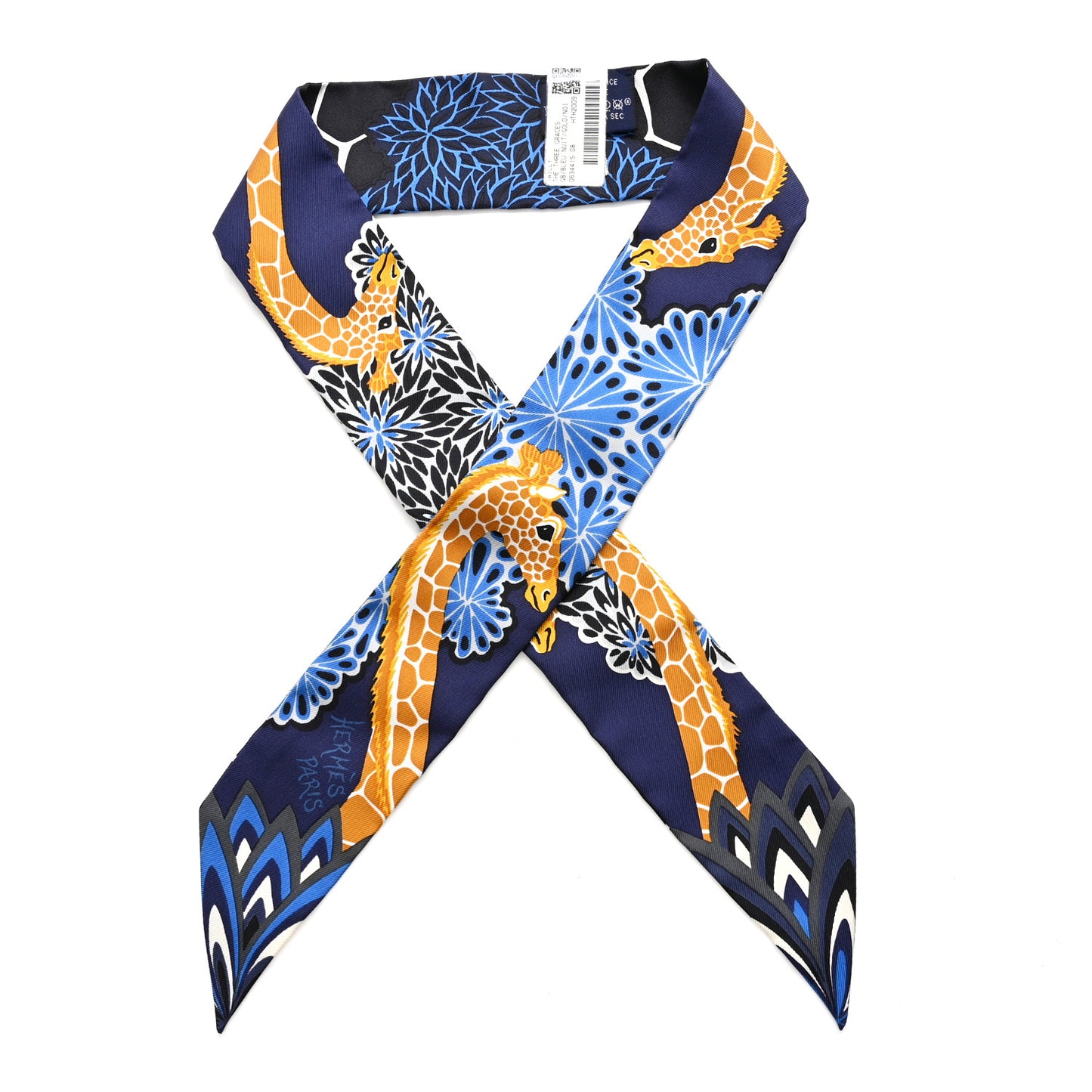 Silk The Three Graces Twilly Bleu Nuit Gold Black