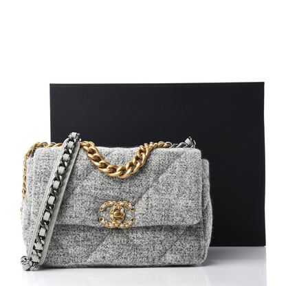 Chanel Tweed Quilted Medium Chanel 19 Flap Grey Ecru 11 of 11