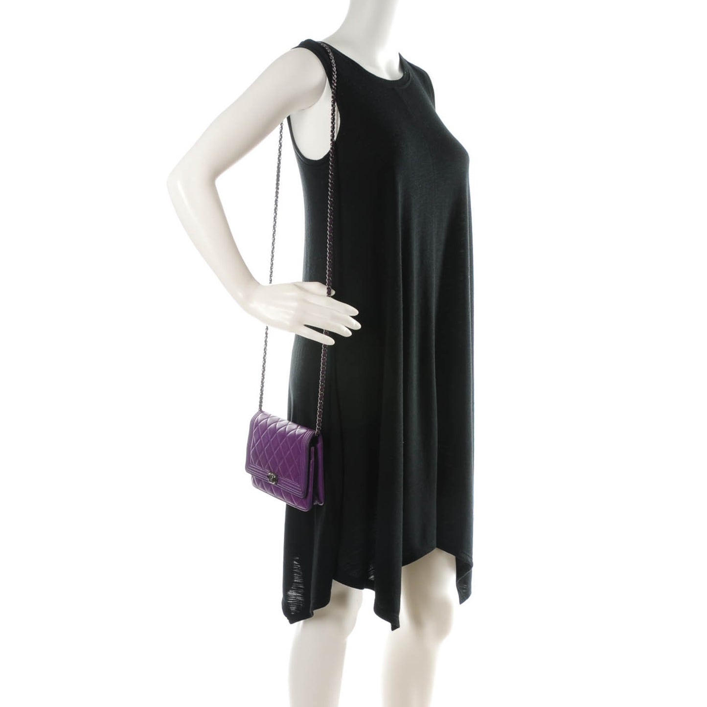 Lambskin Quilted Boy Wallet On Chain WOC Purple