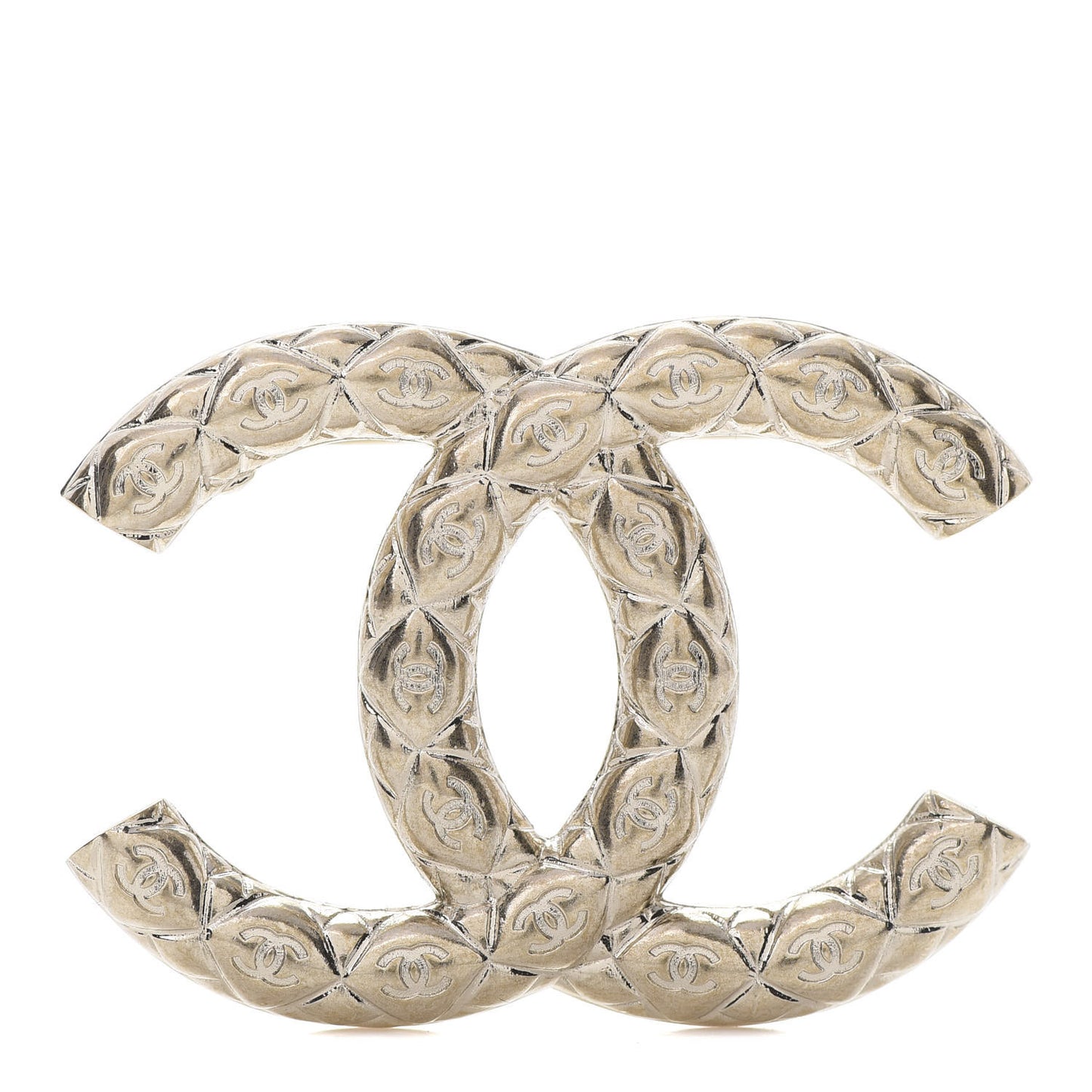 Metal CC Diamond Quilted Brooch Light Gold