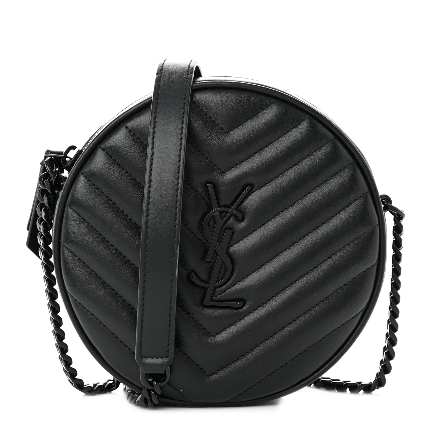Calfskin Matelasse Chevron Round Vinyle Camera Bag Black