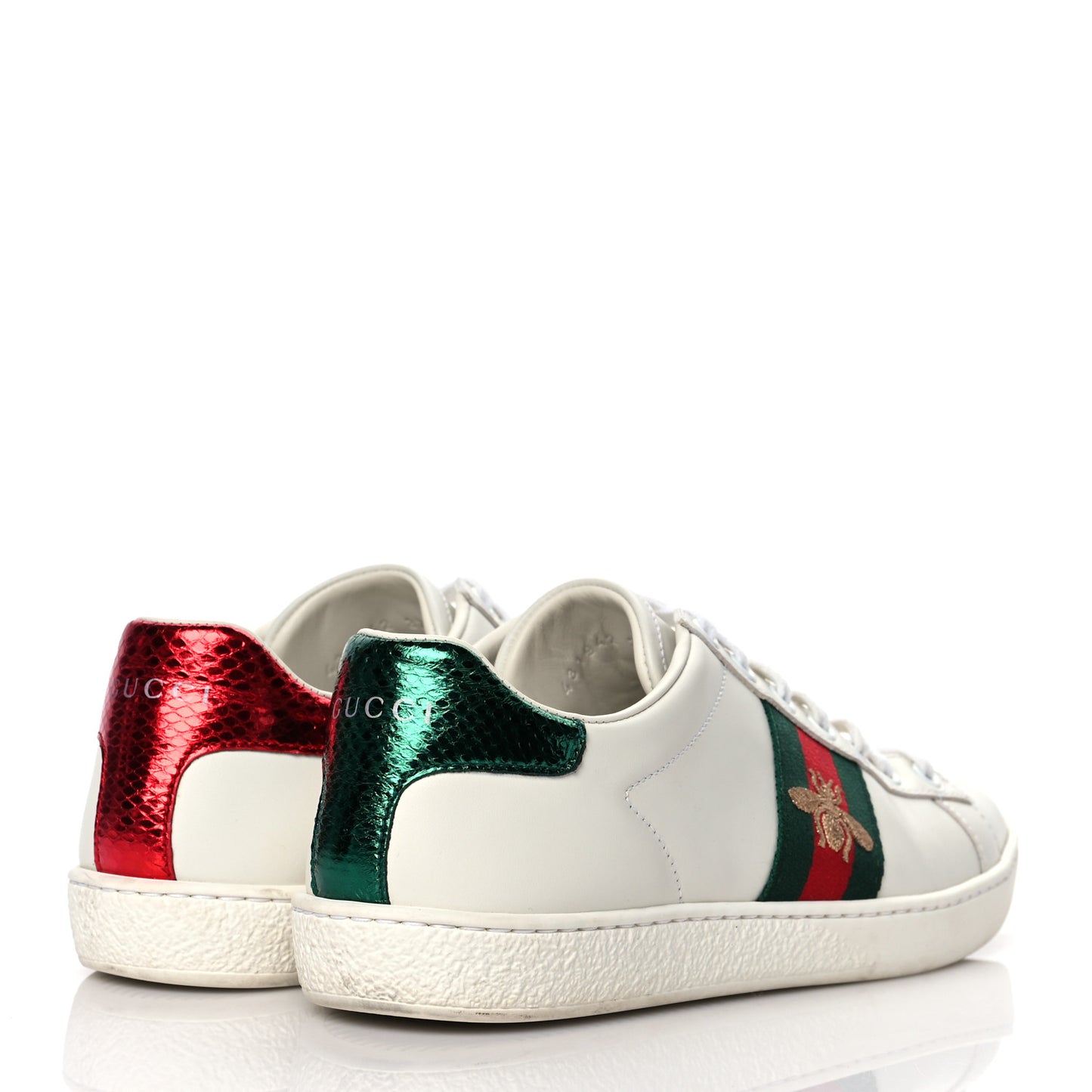 Calfskin Web Bee Embroidered Womens Ace Sneakers 37 White
