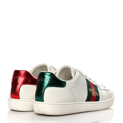 Gucci Calfskin Web Bee Embroidered Womens Ace Sneakers 37 White 4 of 10