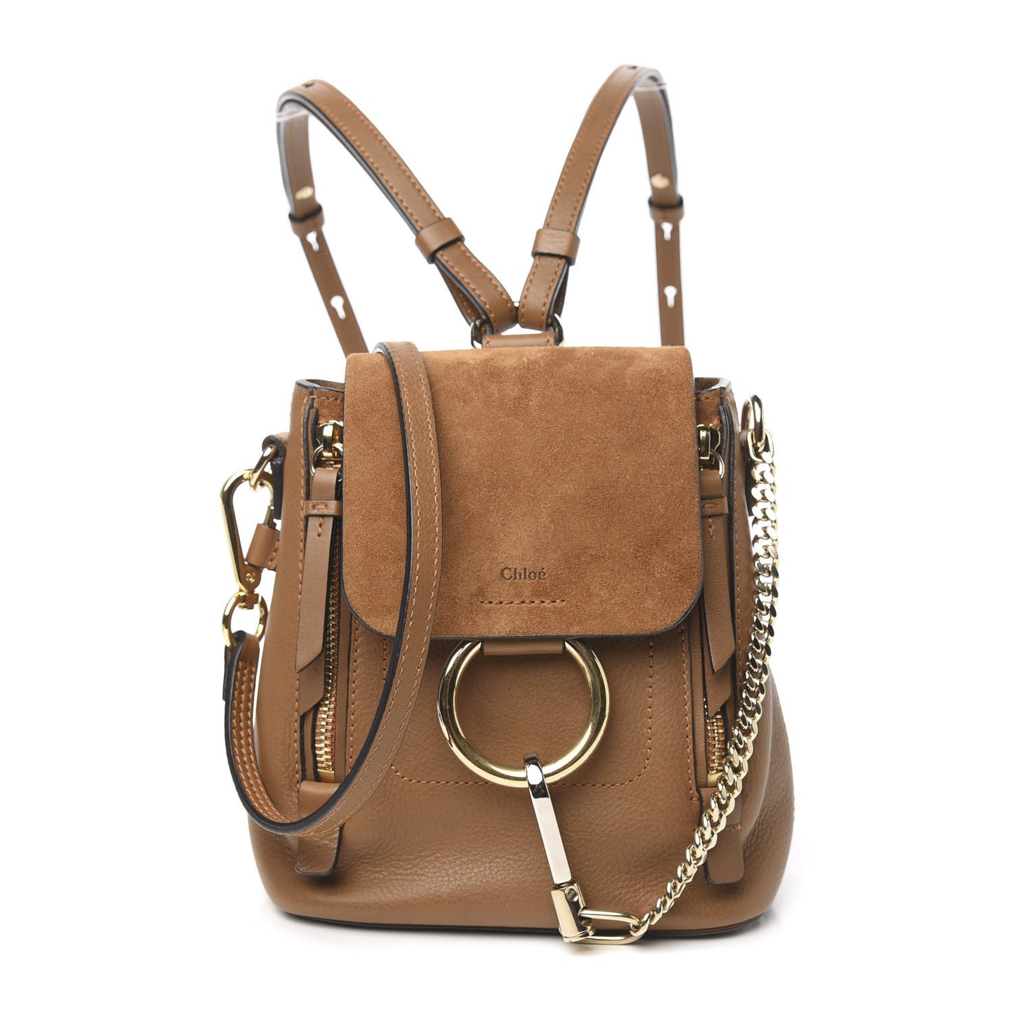 Suede Calfskin Mini Faye Backpack Khaki
