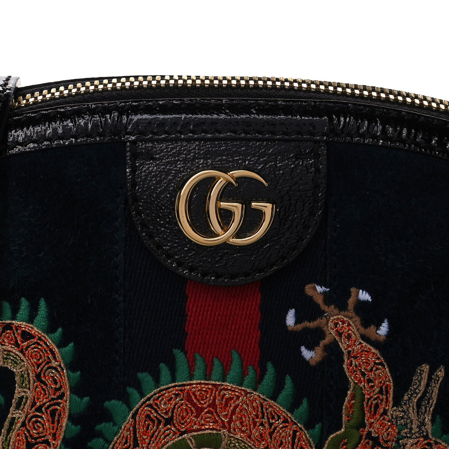 Gucci Suede Patent Dragon Embroidered Small Ophidia Dome Shoulder Bag Blue Multicolor Black 10 of 16