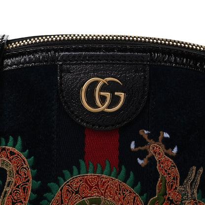 Gucci Suede Patent Dragon Embroidered Small Ophidia Dome Shoulder Bag Blue Multicolor Black 10 of 16