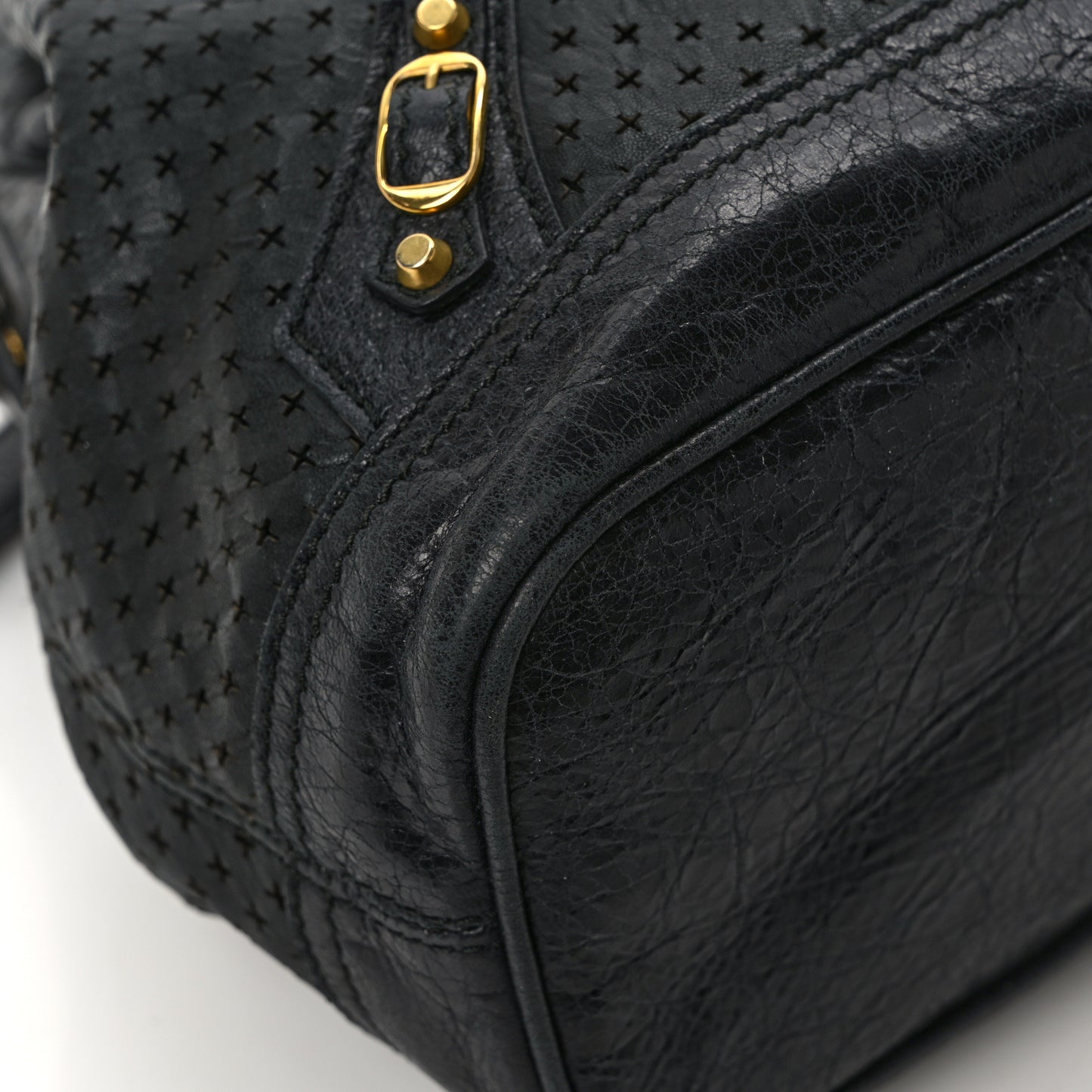 Agneau Classic Gold Hardware Perforated Cross Mini Pampille Black