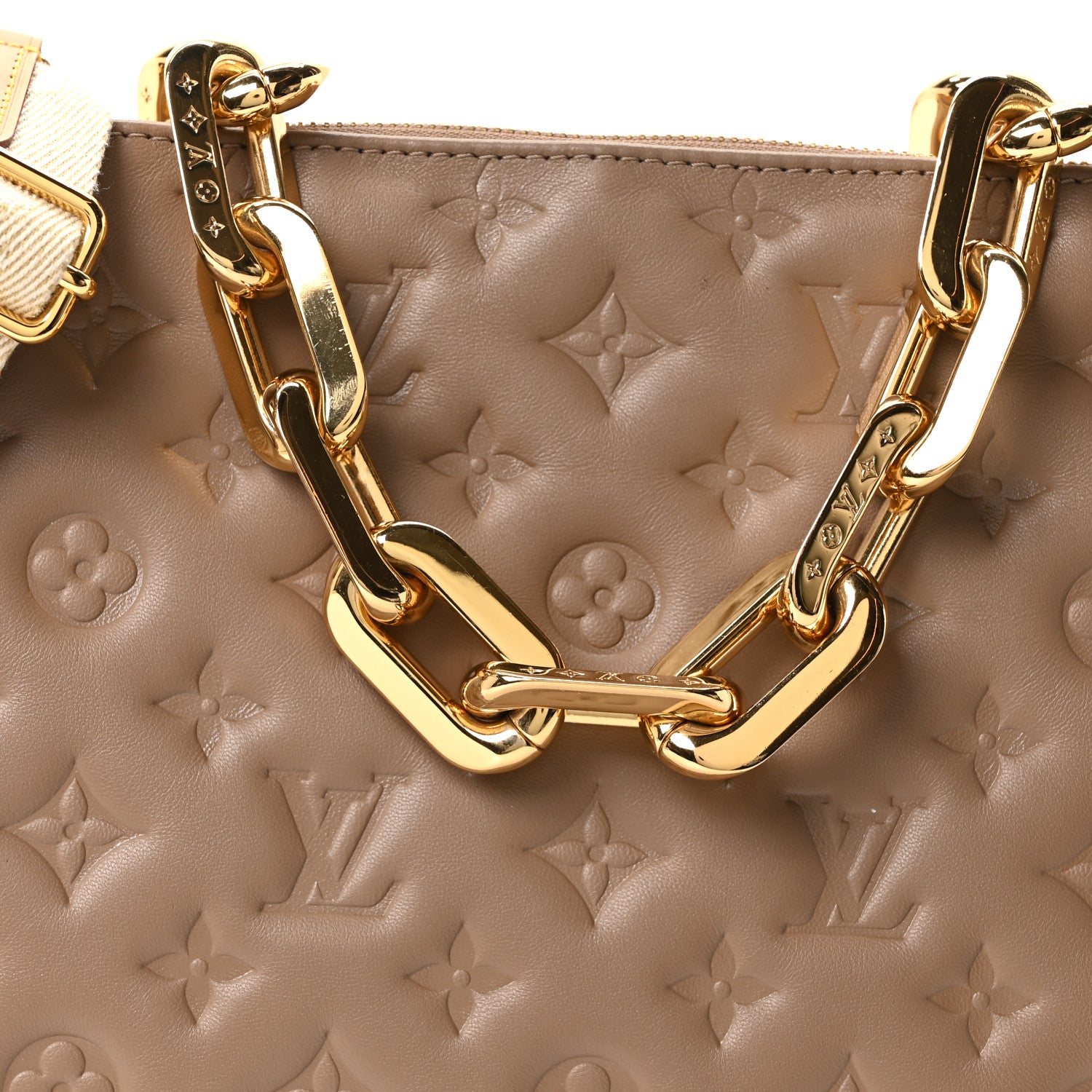 Louis Vuitton Lambskin Embossed Monogram Coussin MM Taupe 7 of 9