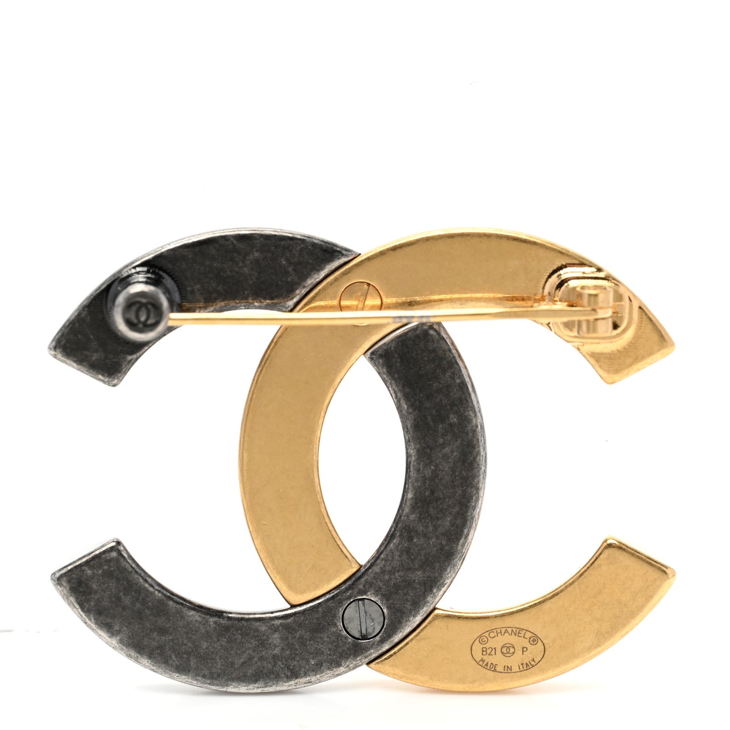 Metal CC Brooch Gold Ruthenium