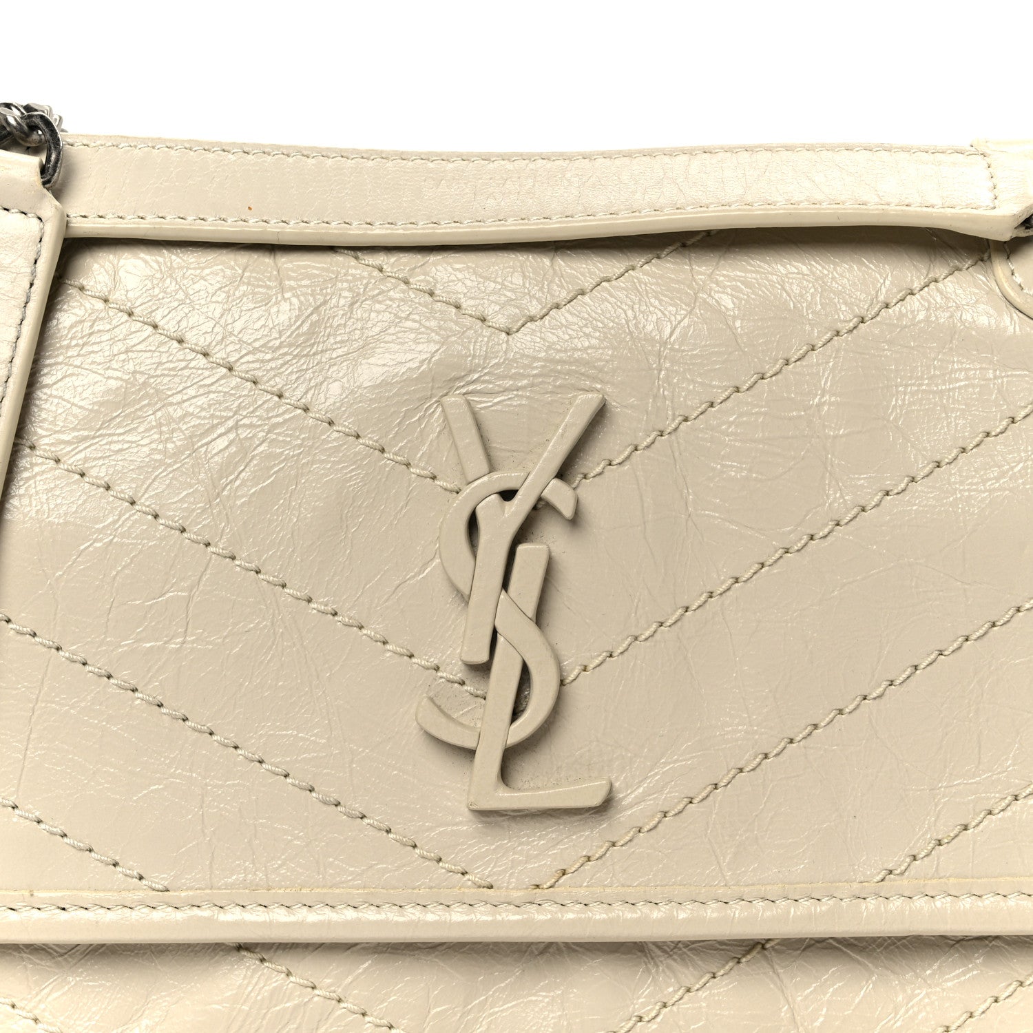 Saint Laurent Crinkled Calfskin Matelasse Monogram Baby Niki Chain Satchel Crema Soft 9 of 11