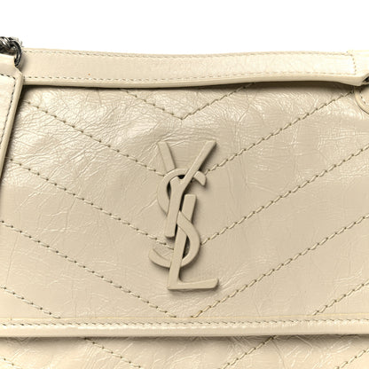 Saint Laurent Crinkled Calfskin Matelasse Monogram Baby Niki Chain Satchel Crema Soft 9 of 11