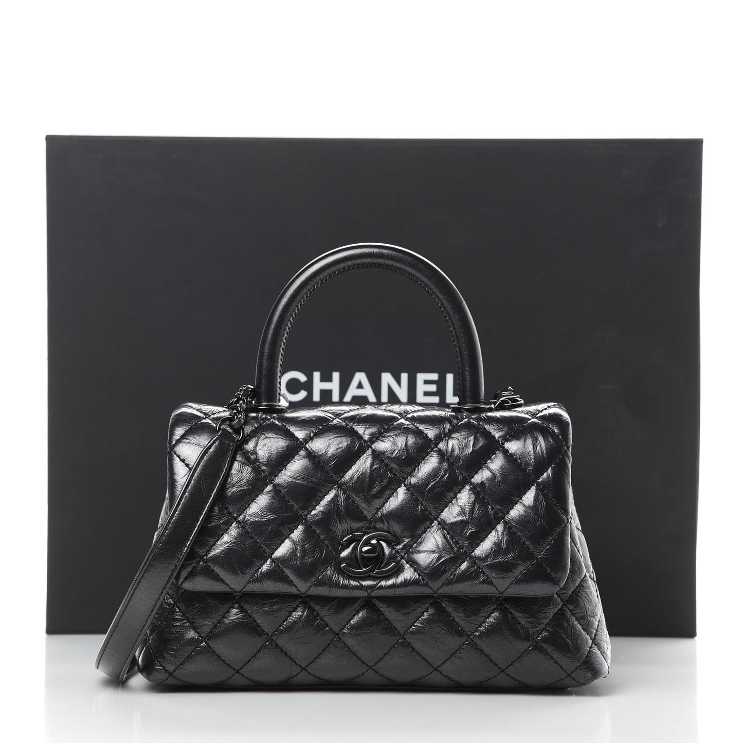 Aged Calfskin Quilted Mini Coco Handle Flap So Black