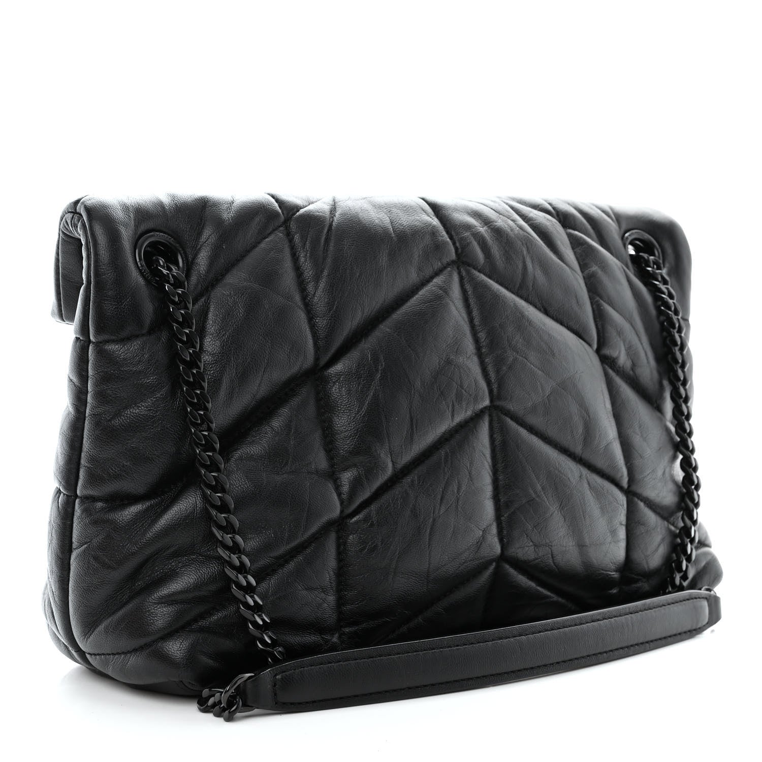 Saint Laurent Lambskin Quilted Monogram Monochrome Small Loulou Puffer Chain Satchel Black 3 of 10