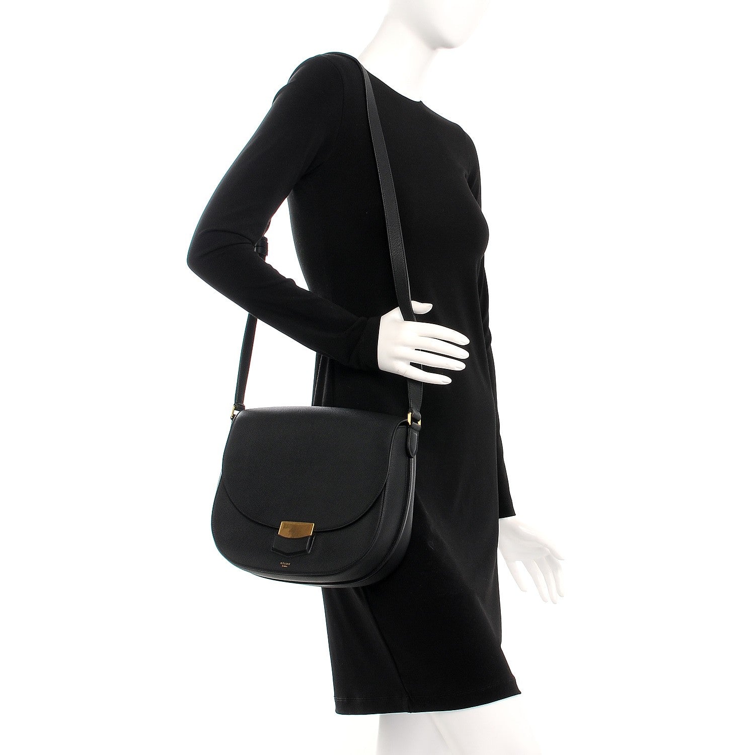 Celine Grained Calfskin Medium Trotteur Black 2 of 6