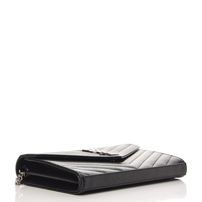 Saint Laurent Grain De Poudre Matelasse Chevron Monogram Chain Wallet Black 4 of 7