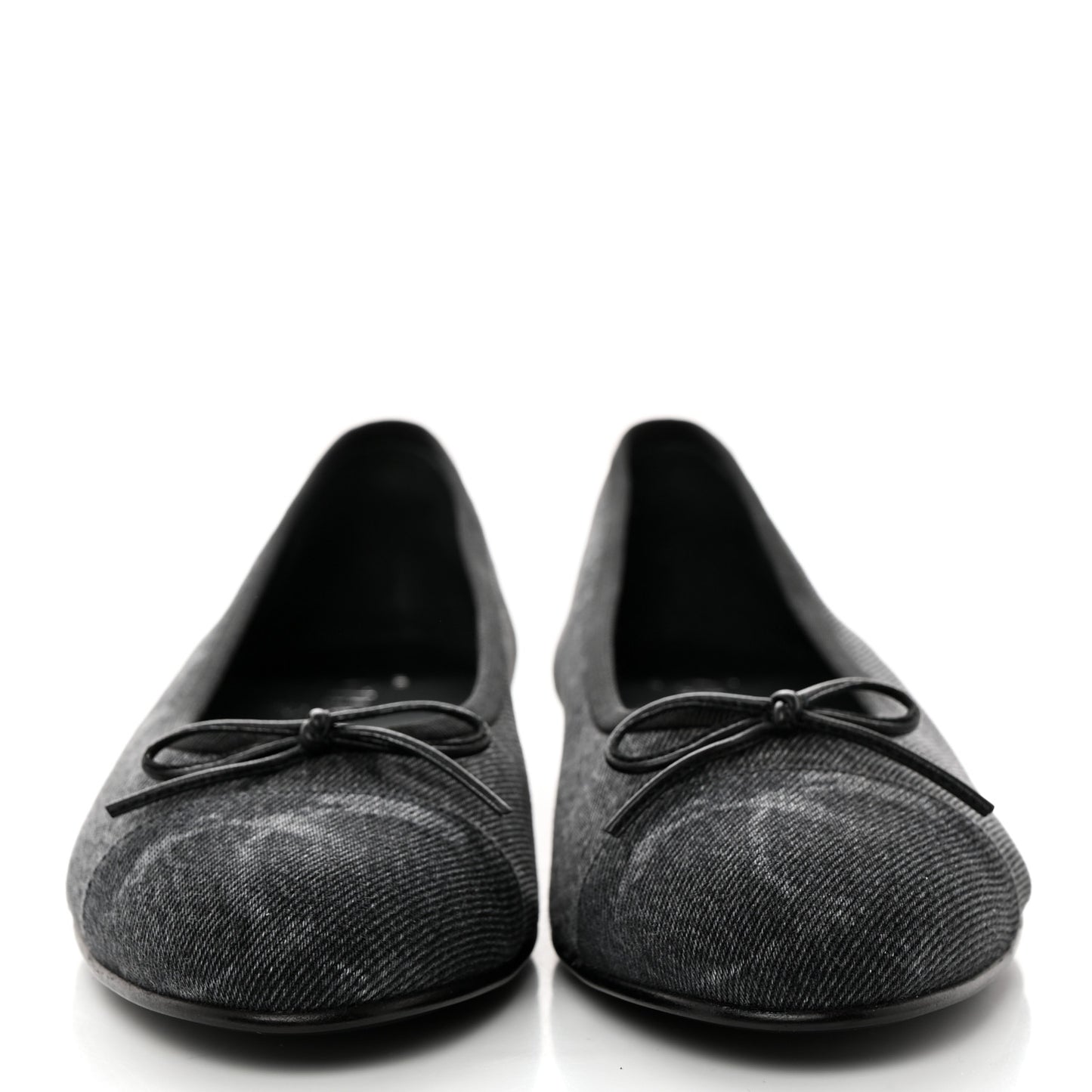 Denim Printed Cap Toe Ballerina Flats 39.5 Black