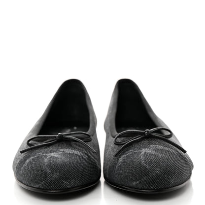 Chanel Denim Printed Cap Toe Ballerina Flats 39.5 Black 2 of 9