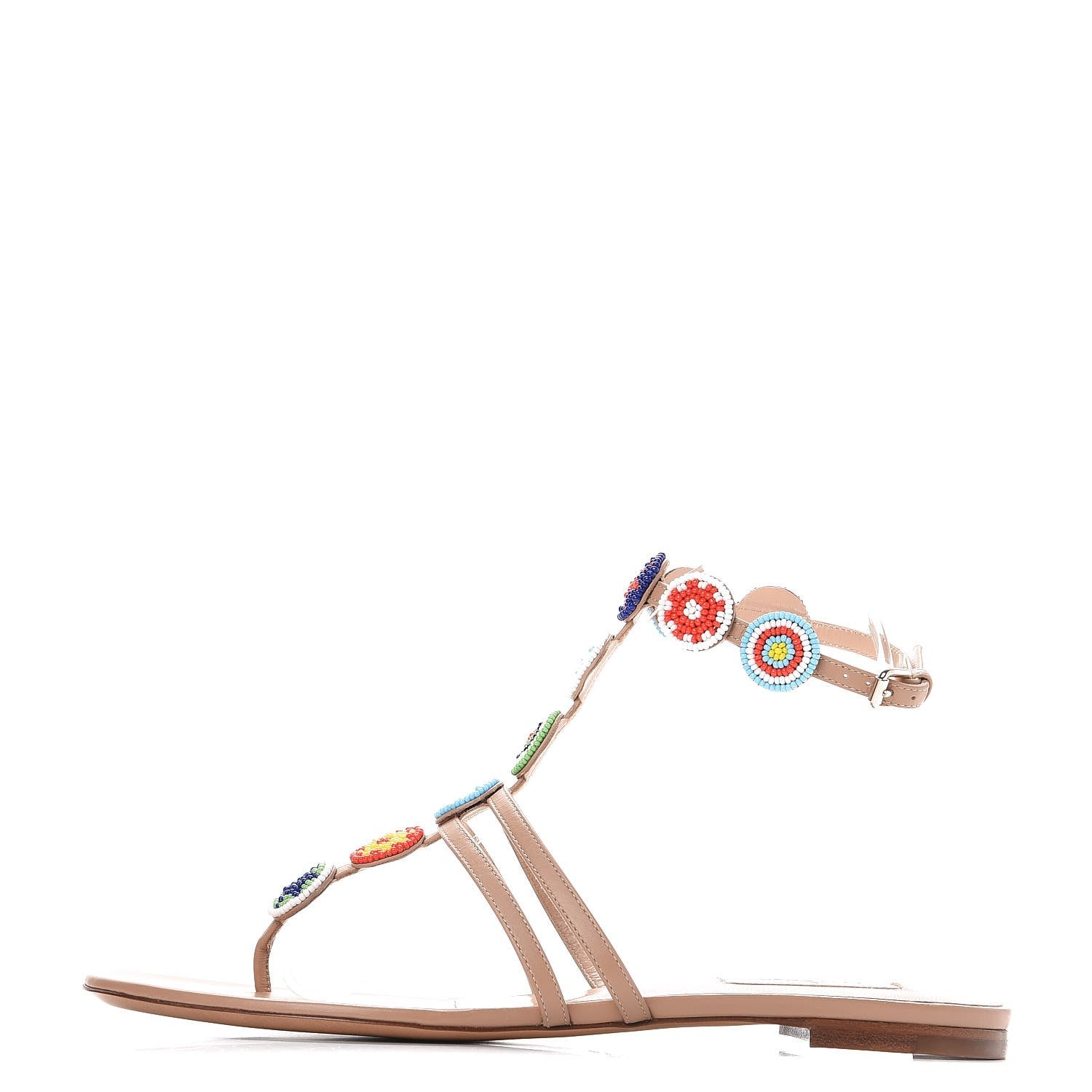 Valentino Garavani Nappa Beaded Medallion Ankle Wrap Flat Thong Sandals 40 Skin Sorbet 1 of 8
