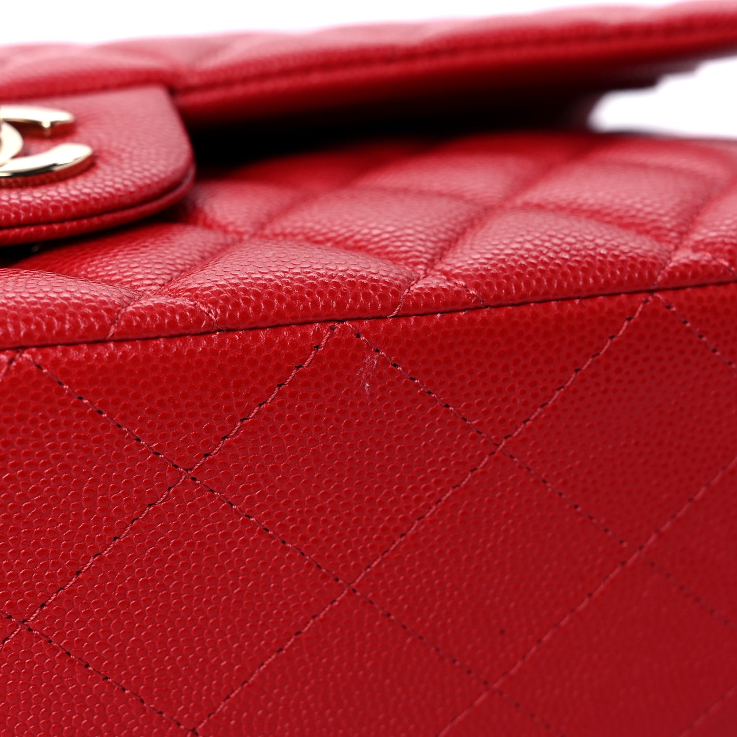 Caviar Quilted Medium Double Flap Red