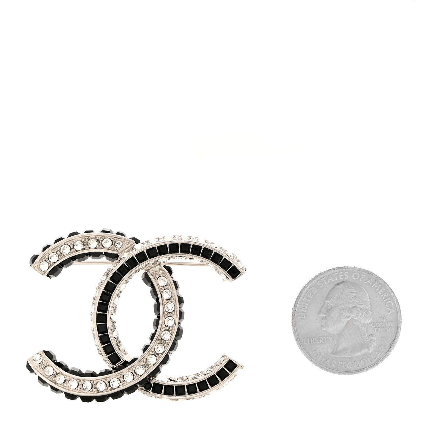 Baguette Crystal CC Brooch Black Silver
