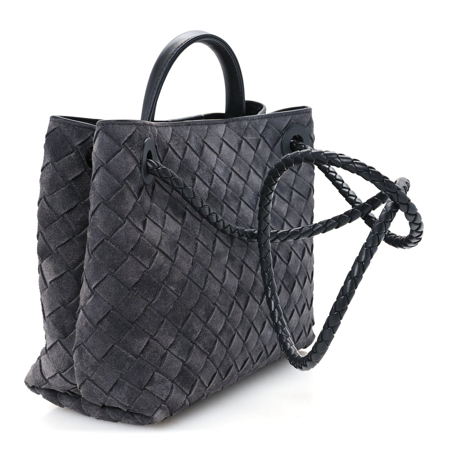 Suede Intrecciato Small Andiamo Shoulder Bag Graphite