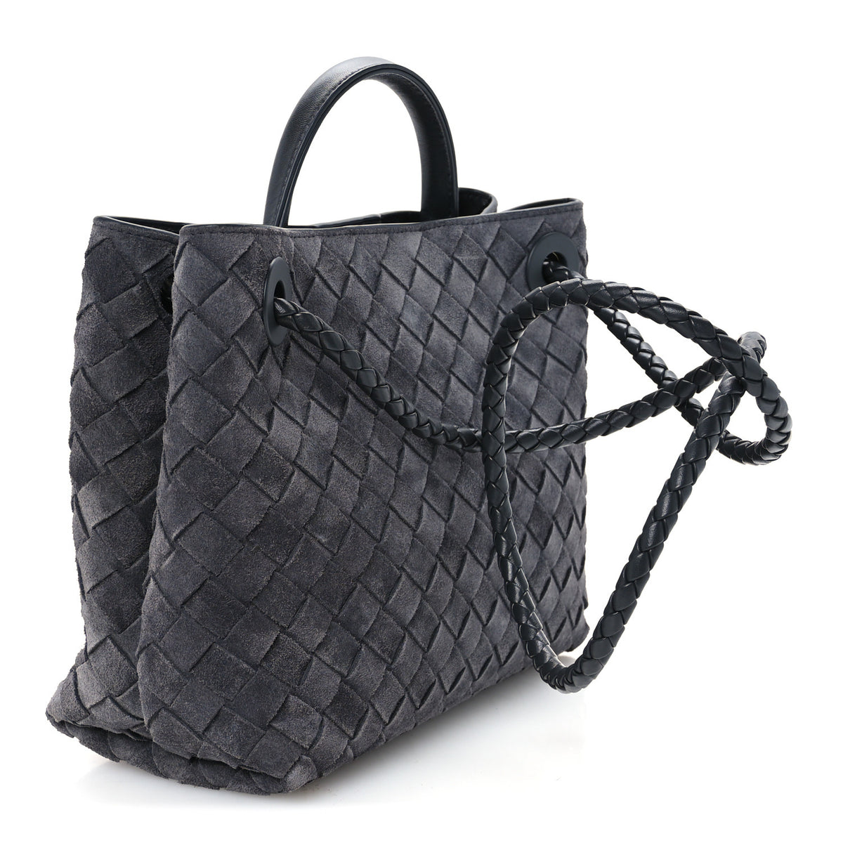 Bottega Veneta Suede Intrecciato Small Andiamo Shoulder Bag Graphite 2 of 9