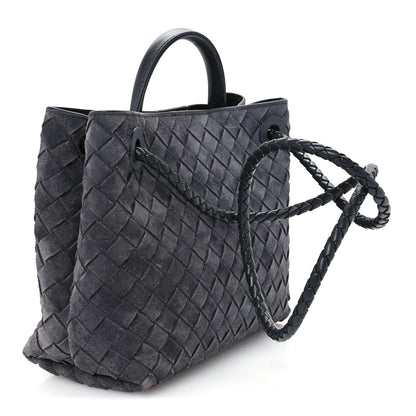 Bottega Veneta Suede Intrecciato Small Andiamo Shoulder Bag Graphite 2 of 9