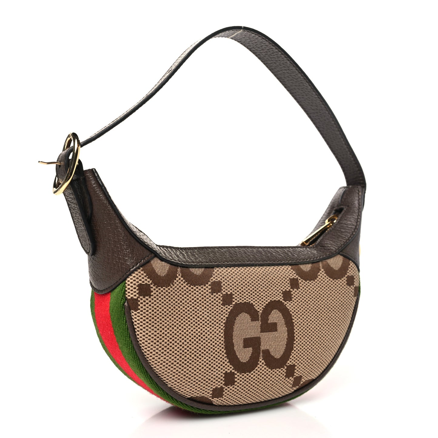 Monogram Jumbo GG Textured Dollar Calfskin Web Mini Ophidia Half Moon Hobo Camel Ebony New Acero