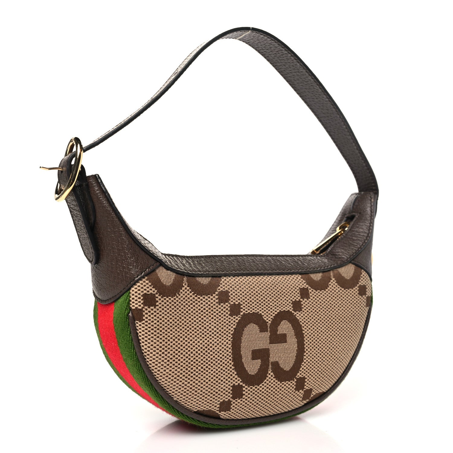 Gucci Monogram Jumbo GG Textured Dollar Calfskin Web Mini Ophidia Half Moon Hobo Camel Ebony New Acero 3 of 11