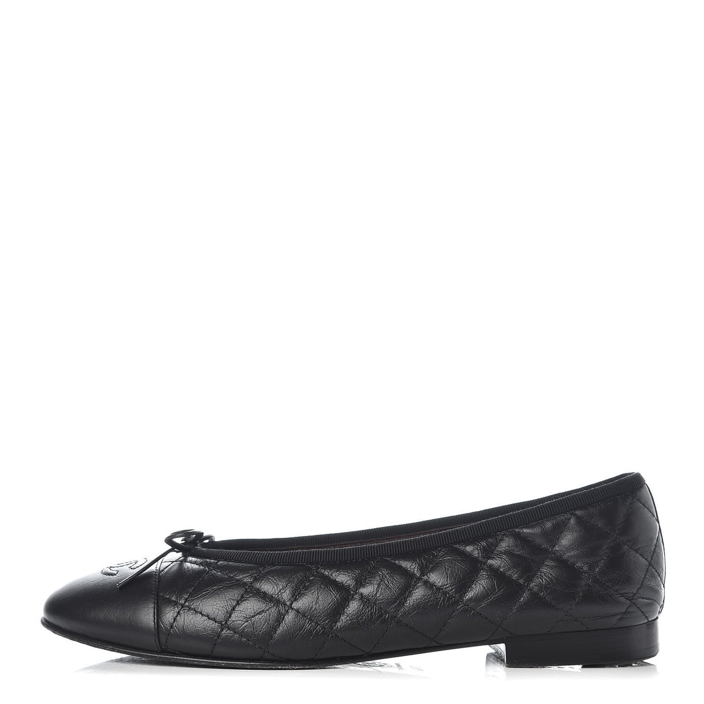 Aged Calfskin Quilted CC Cap Toe Ballerina Flats 39.5 Black