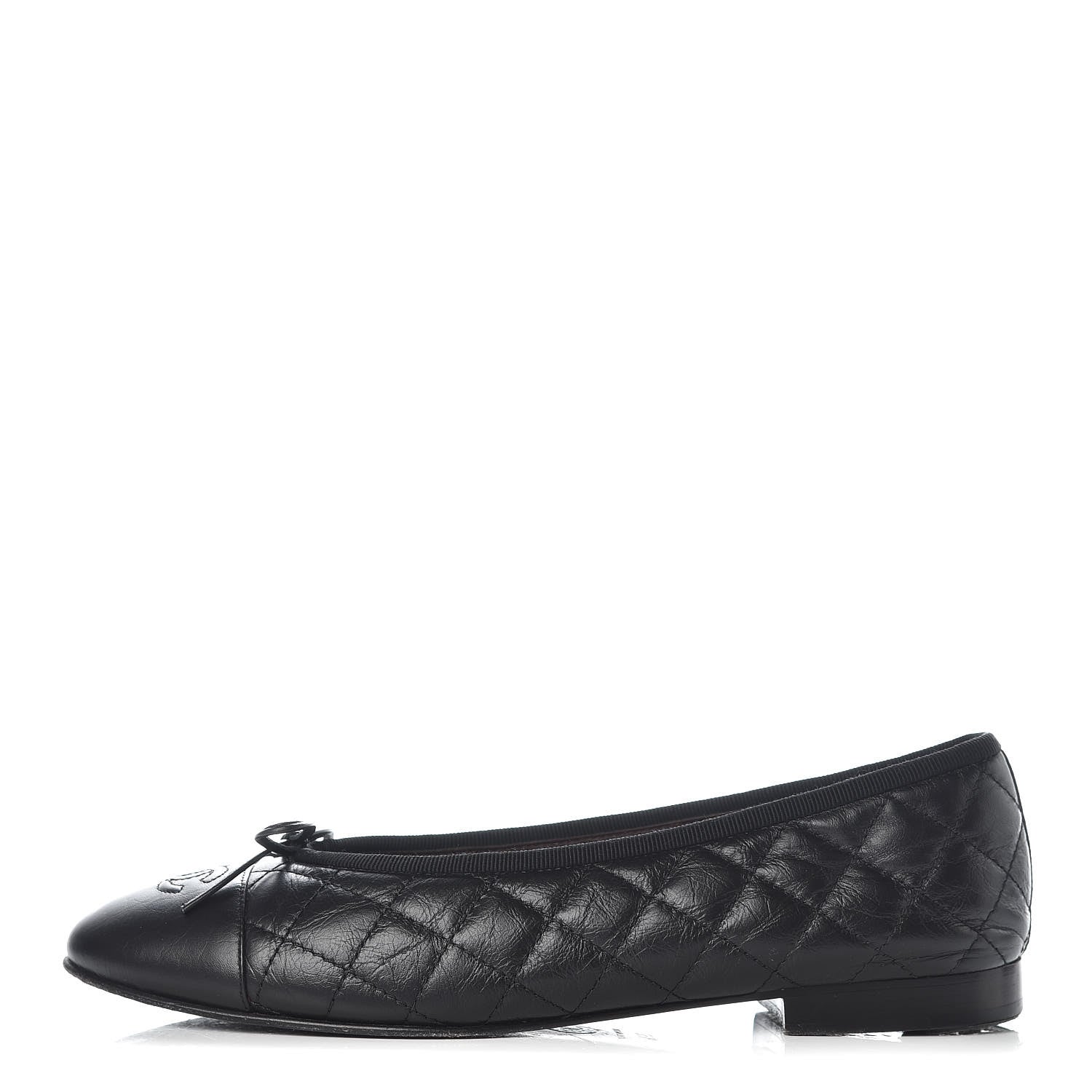 Chanel Aged Calfskin Quilted CC Cap Toe Ballerina Flats 39.5 Black 1 of 14