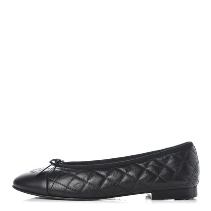 Chanel Aged Calfskin Quilted CC Cap Toe Ballerina Flats 39.5 Black 1 of 14