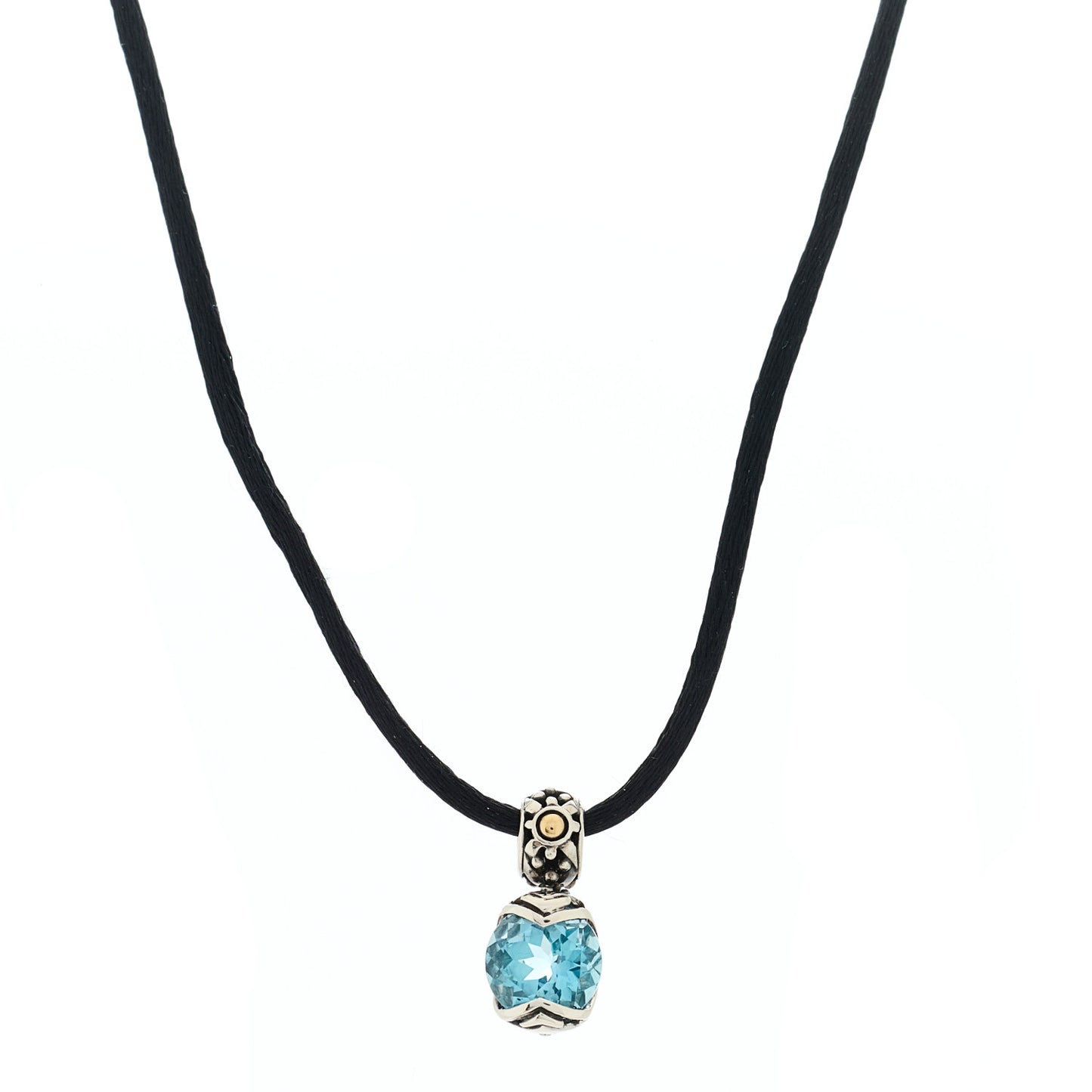 Sterling Silver 18K Yellow Gold Blue Topaz Silk Batu Sari Pendant Necklace